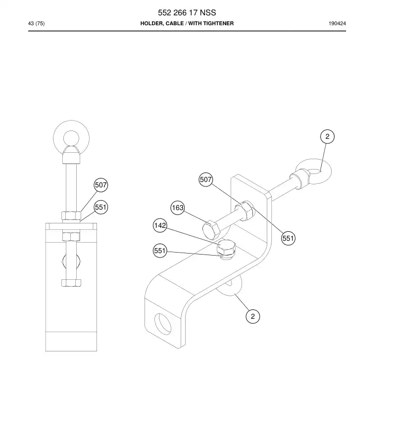 55226617 552 266 17 Holder, Cable - Sandvik Technical Drawing