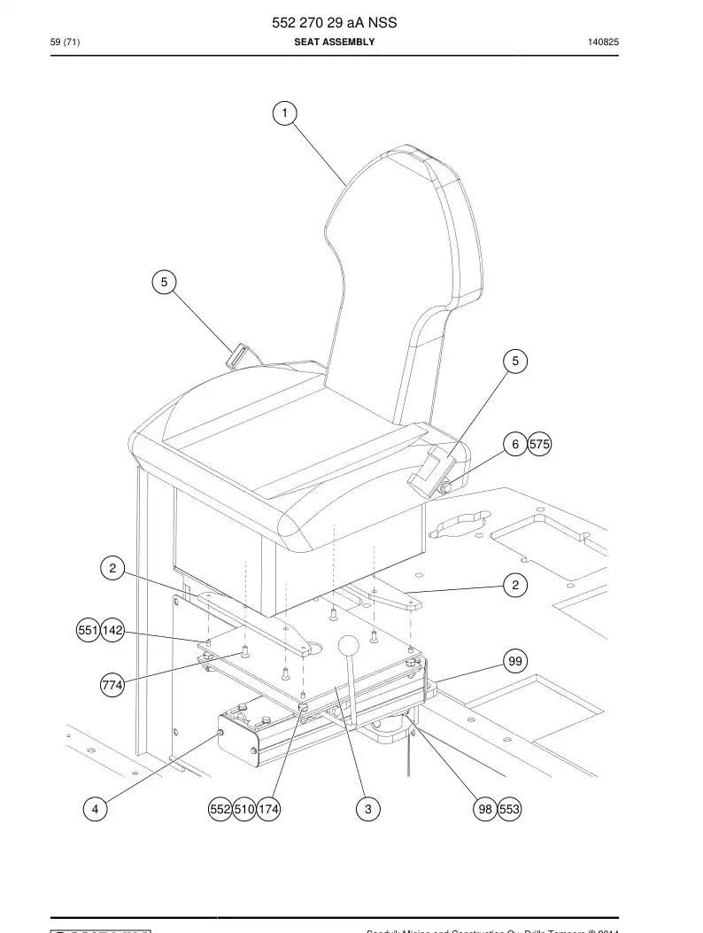 55227029a 552 270 29a Seat Assembly - Sandvik Technical Drawing