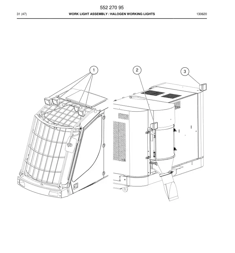 55227095 552 270 95 Work Light Assembly - Sandvik Technical Drawing