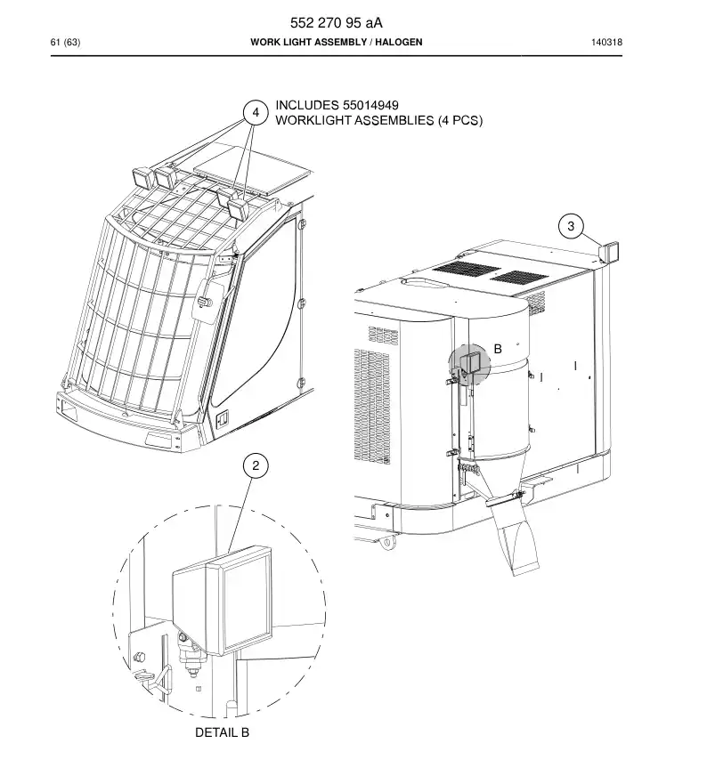 55227095a 552 270 95a Work Light Assembly - Sandvik Technical Drawing