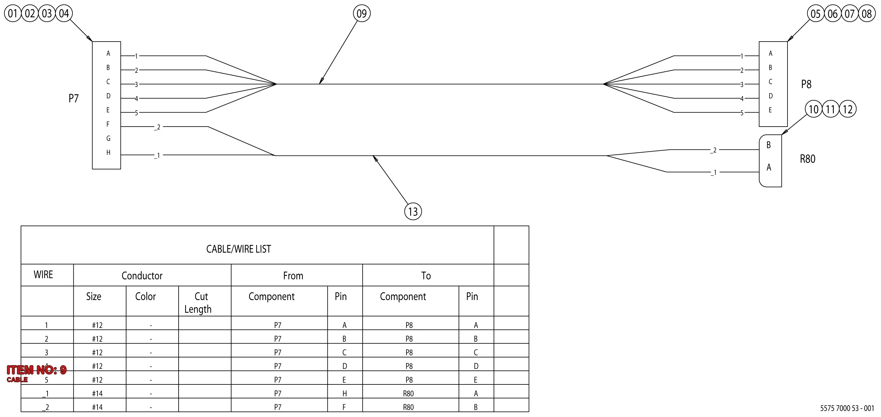 5580 0012 08 CABLE - Technical Drawing