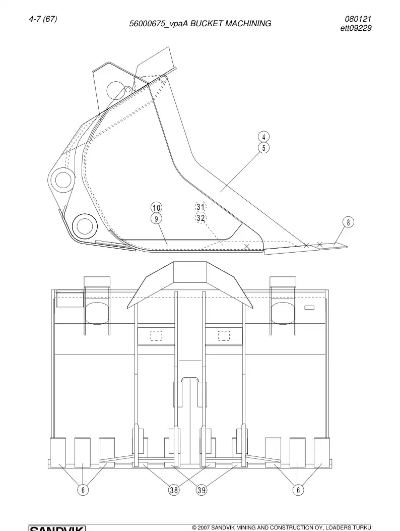 56000675a 560 006 75a BUCKET MACHINING - Sandvik Technical Drawing