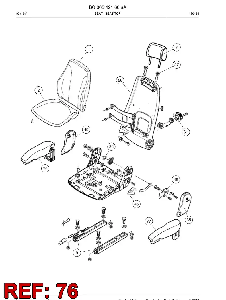 56007323 560 073 23 Armrest - Sandvik Technical Drawing