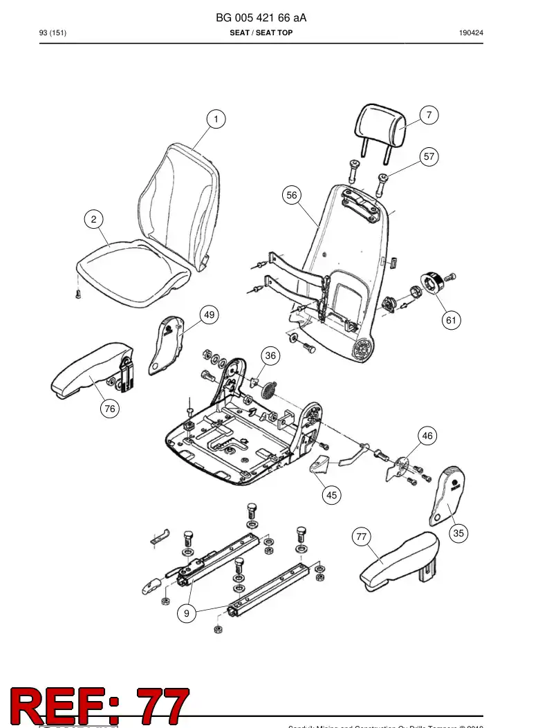 56007324 560 073 24 Armrest - Sandvik Technical Drawing