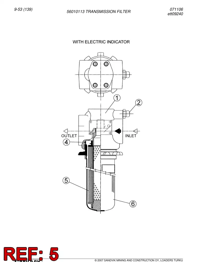 56010156 560 101 56 Filter element - Sandvik Technical Drawing