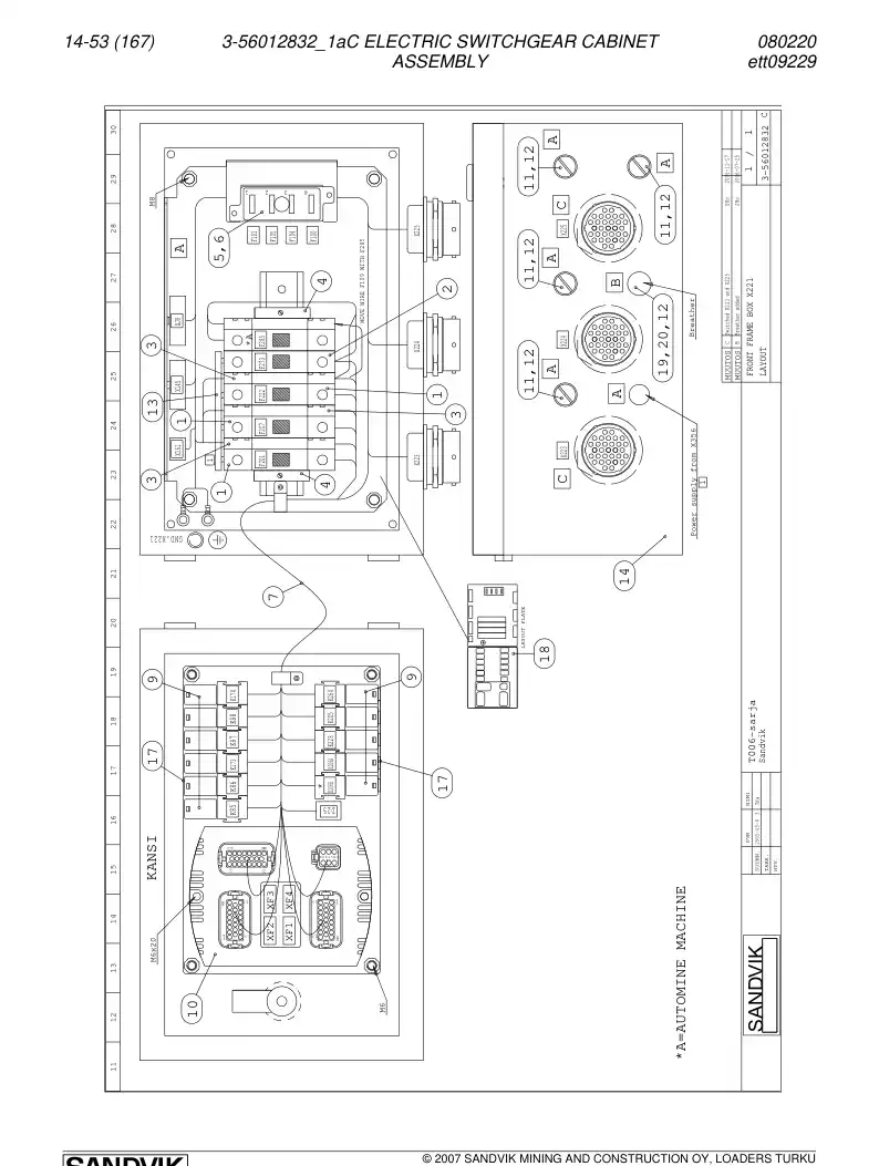 56012832a 560 128 32a Electric switchgear cabinet assembly - Sandvik Technical Drawing