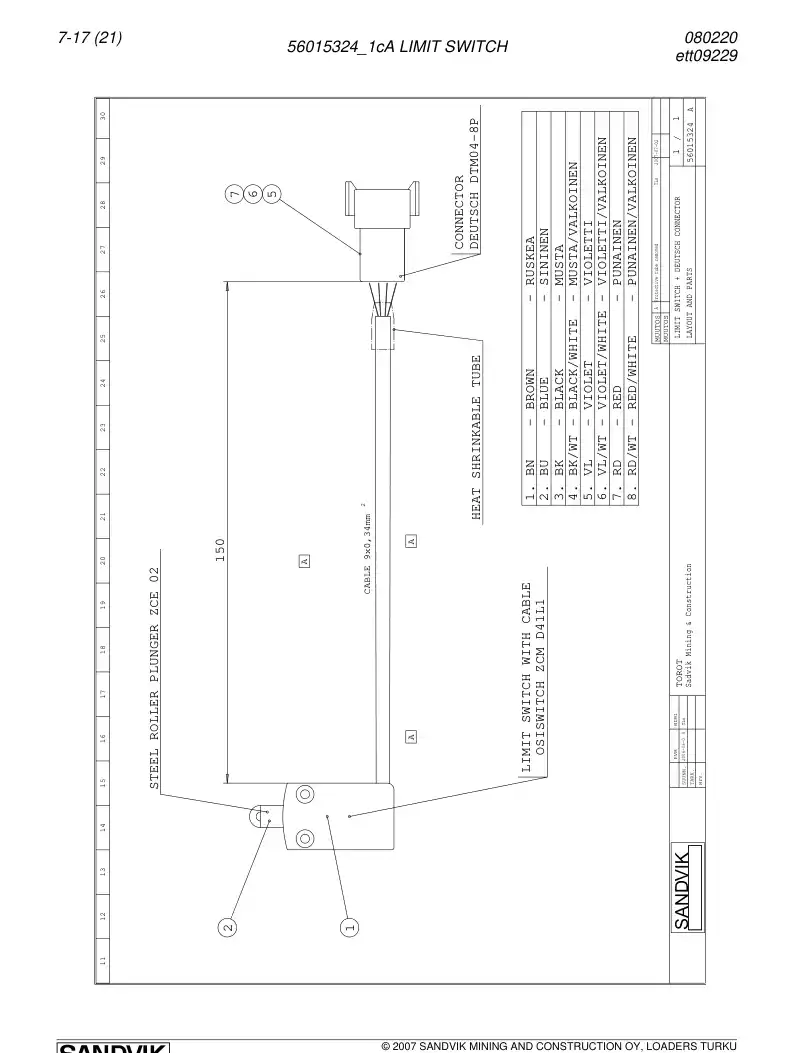 56015324c 560 153 24c Switch, Limit - Sandvik Technical Drawing