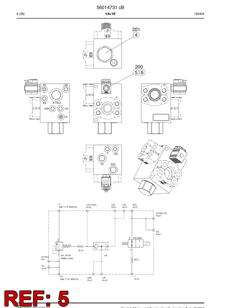 56016256 560 162 56 Valve, Directional - Sandvik Technical Drawing
