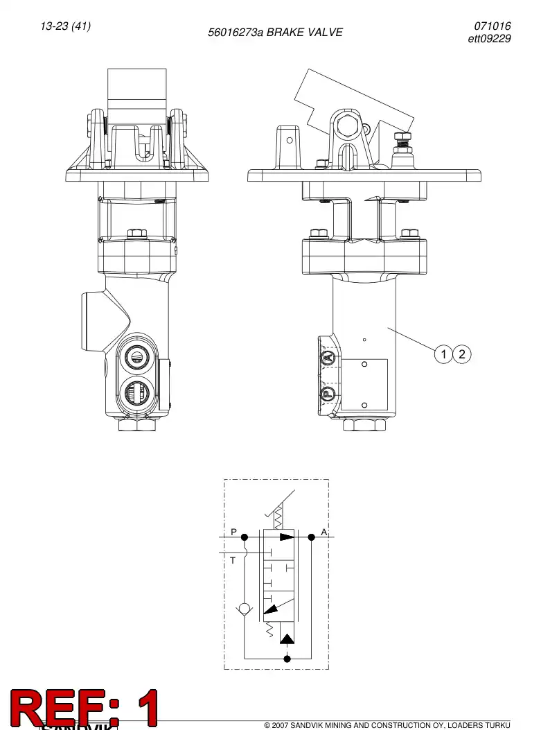 56016273a 560 162 73a BRAKE VALVE - Sandvik Technical Drawing