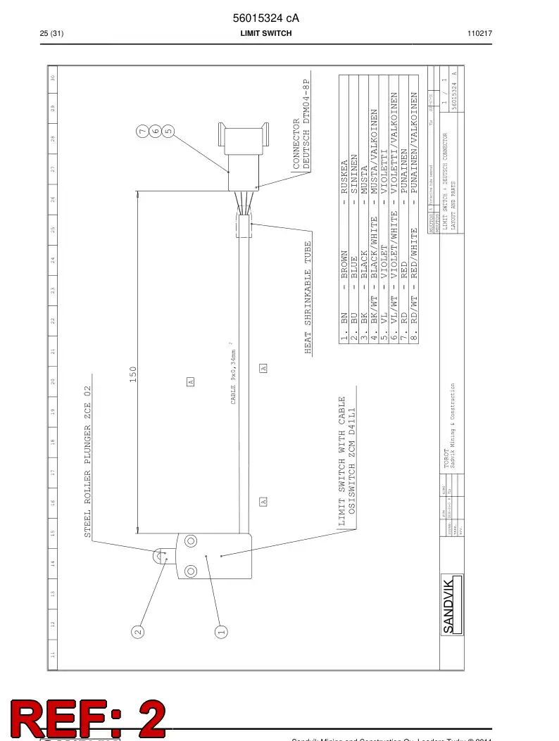 56016295 560 162 95 Switch accessory - Sandvik Technical Drawing