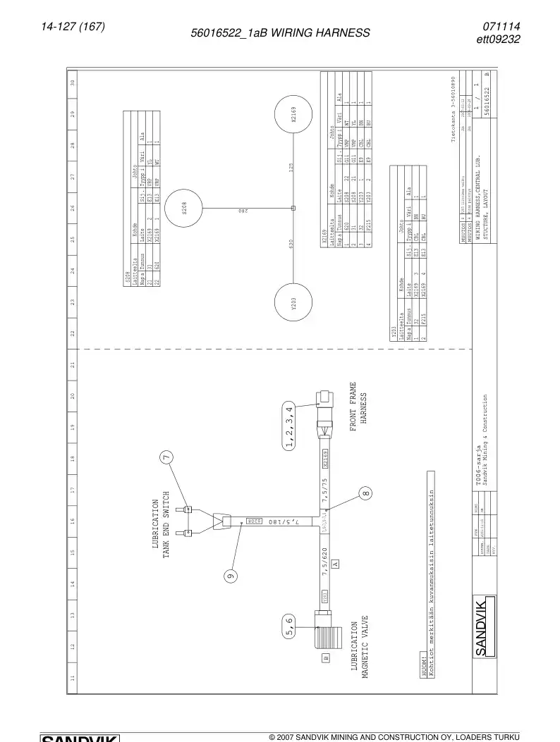 56016522a 560 165 22a Wiring harness - Sandvik Technical Drawing