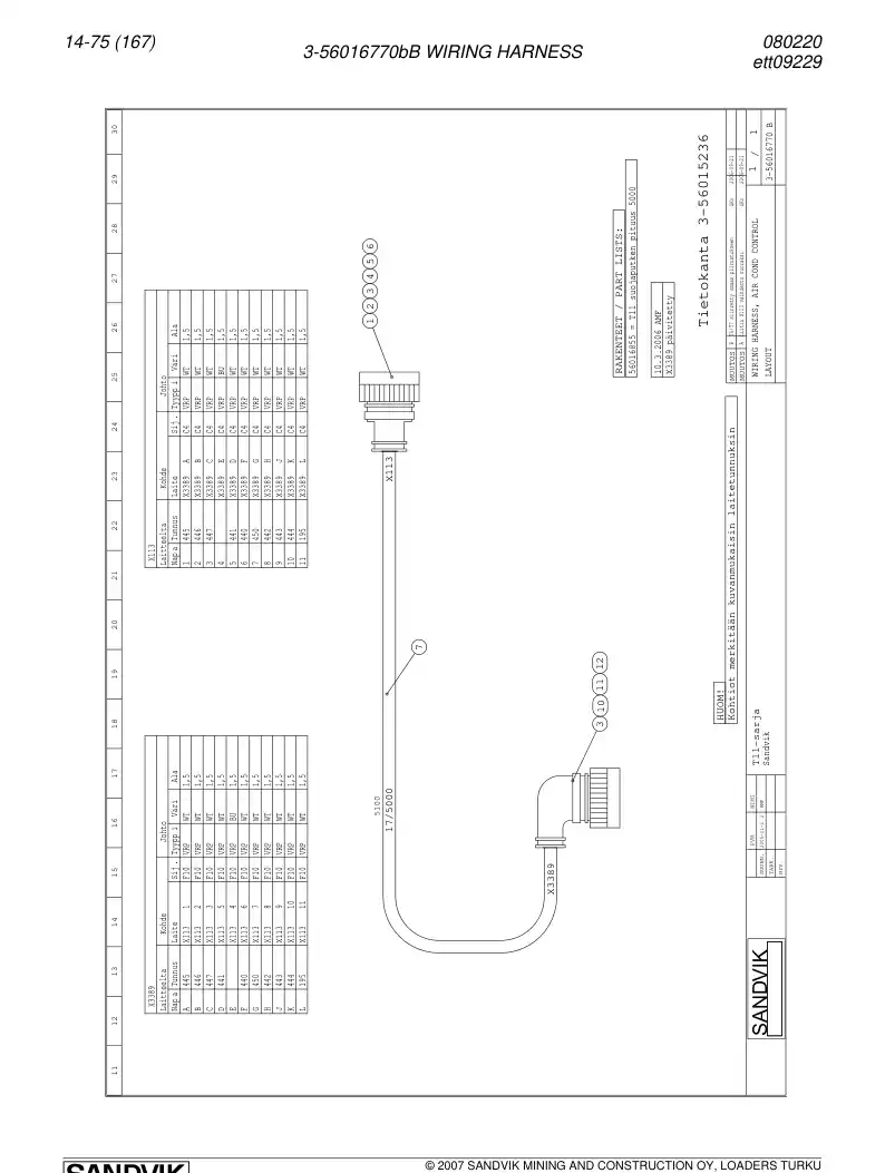 56016855b 560 168 55b Wiring harness - Sandvik Technical Drawing