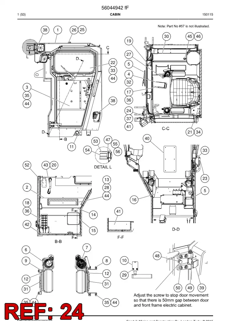 56017989 560 179 89 Cable entry plate - Sandvik Technical Drawing