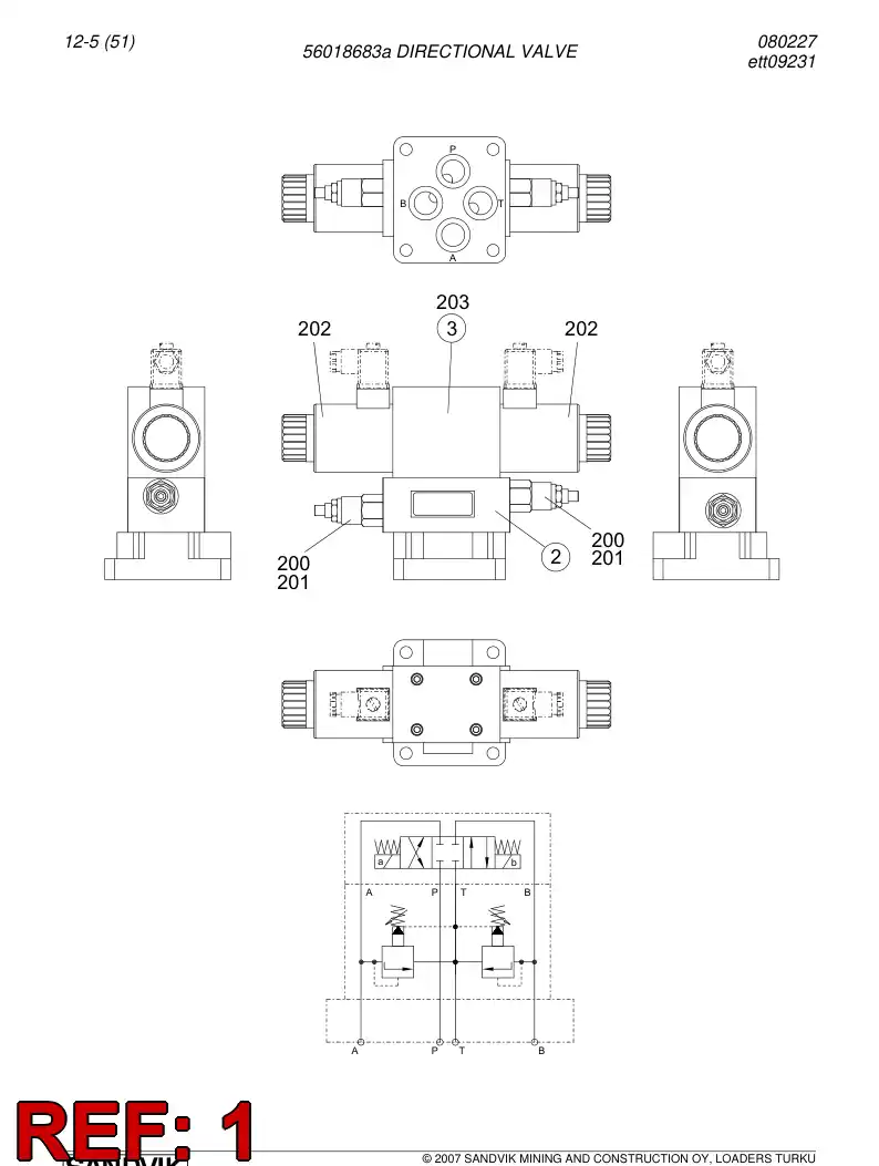 56018683a 560 186 83a DIRECTIONAL VALVE - Sandvik Technical Drawing