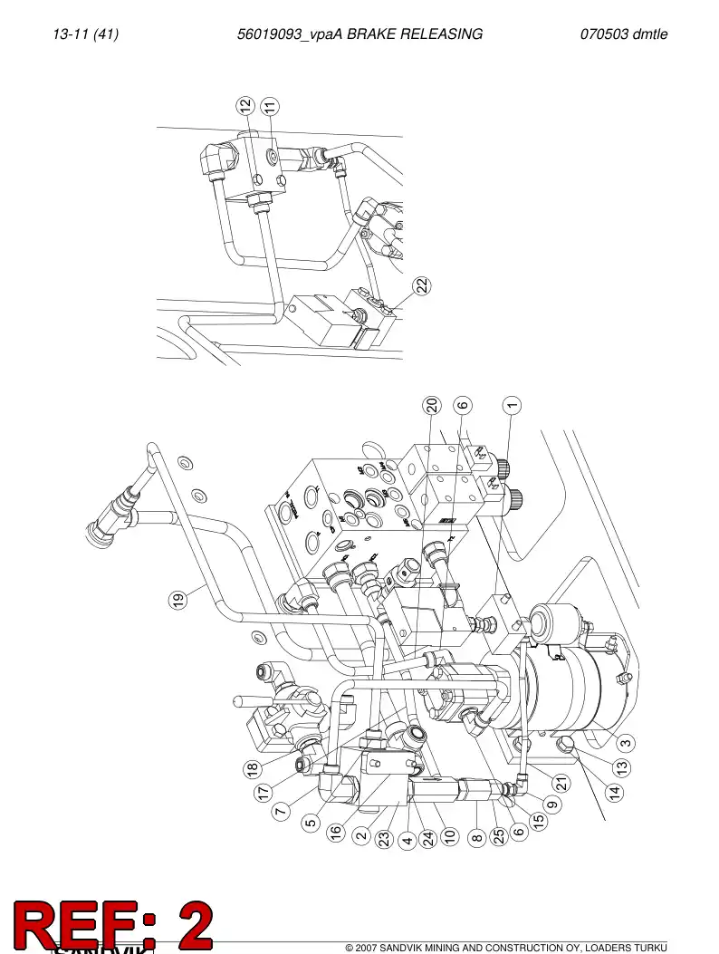 56019093a 560 190 93a BRAKE RELEASING - Sandvik Technical Drawing