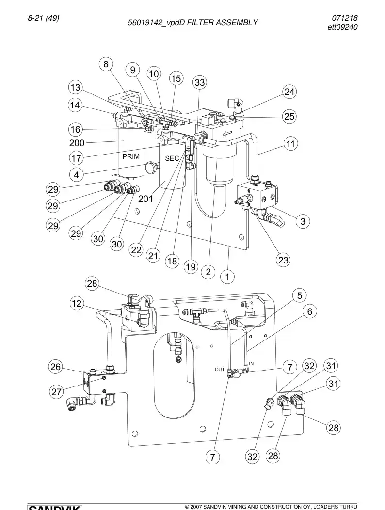 56019142d 560 191 42d FILTER ASSEMBLY - Sandvik Technical Drawing