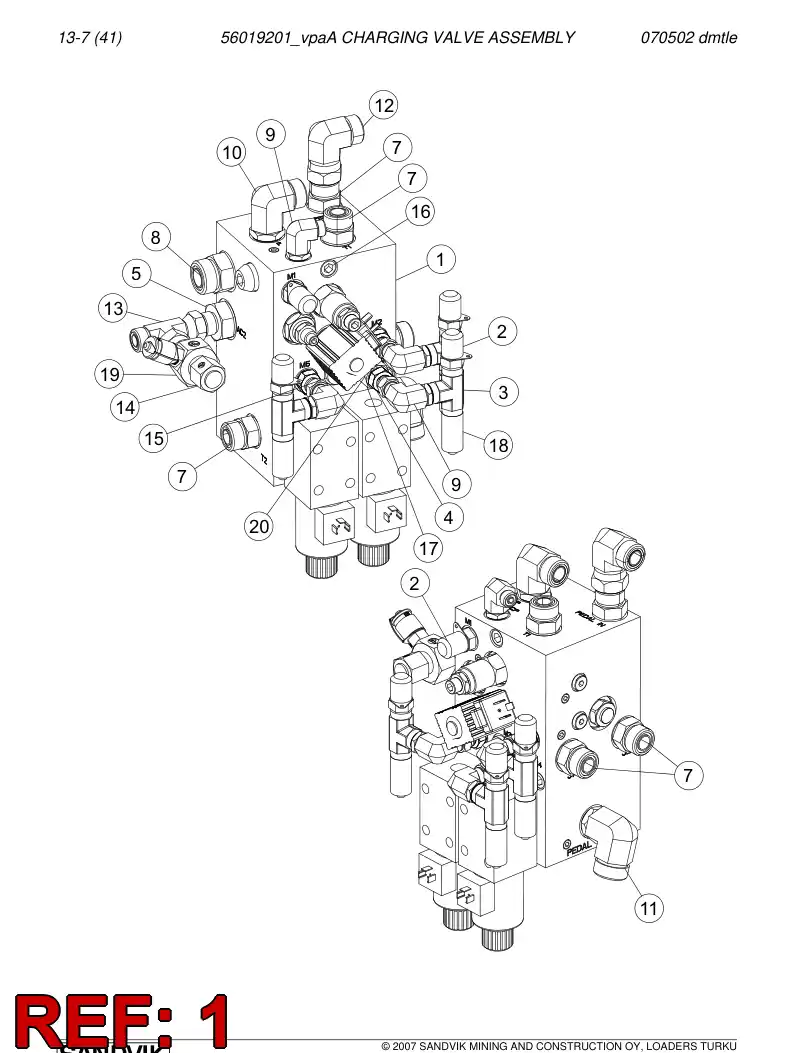 56019201a 560 192 01a CHARGING VALVE ASSEMBLY - Sandvik Technical Drawing
