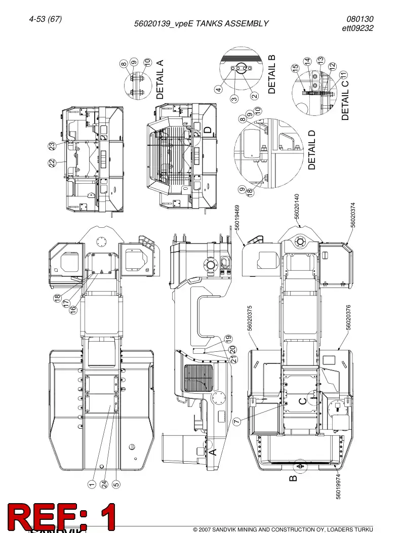 56019510 560 195 10 Bottom plate - Sandvik Technical Drawing