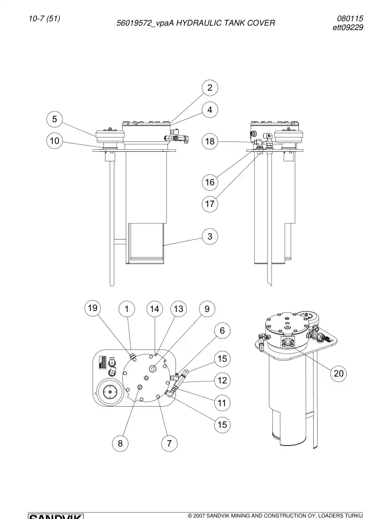 56019572a 560 195 72a Hydraulic tank cover - Sandvik Technical Drawing