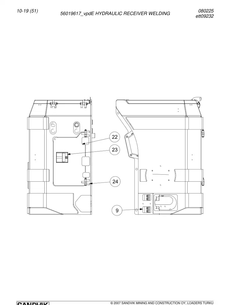56019617d 560 196 17d Hydraulic receiver welding - Sandvik Technical Drawing