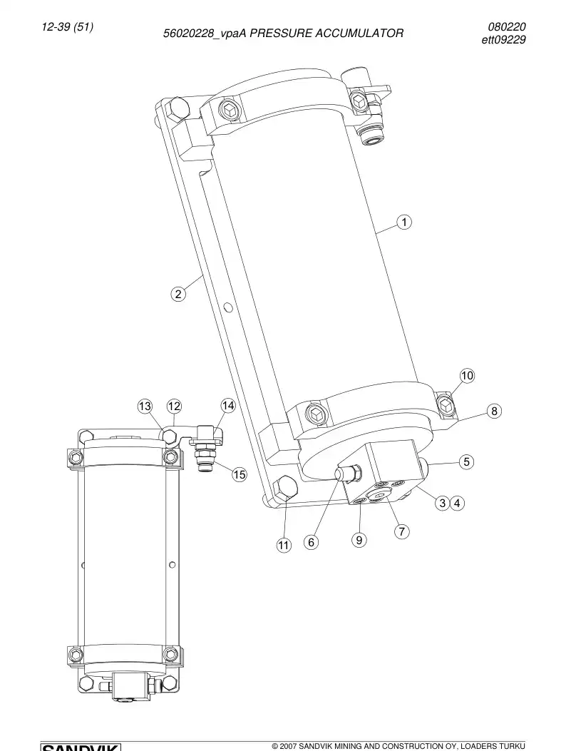 56020228a 560 202 28a Pressure accumulator - Sandvik Technical Drawing