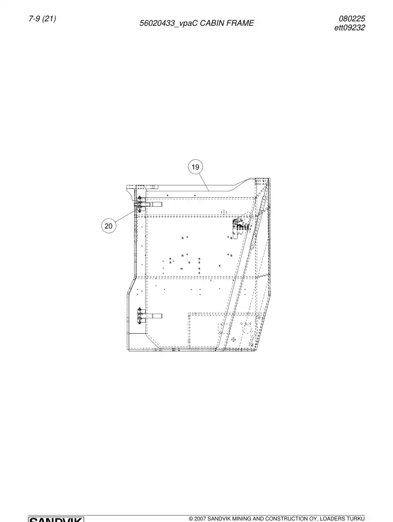 56020433a 560 204 33a Cabin frame - Sandvik Technical Drawing