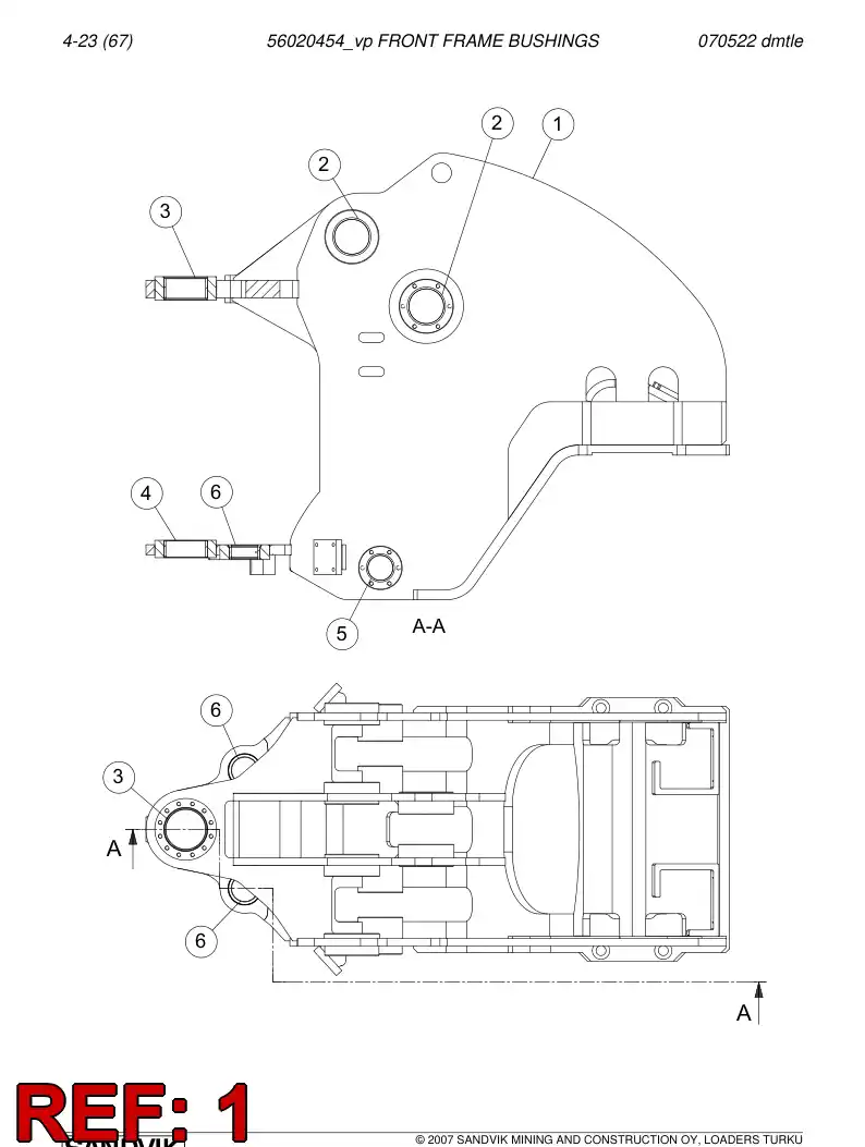 56020453 560 204 53 Front frame machining - Sandvik Technical Drawing