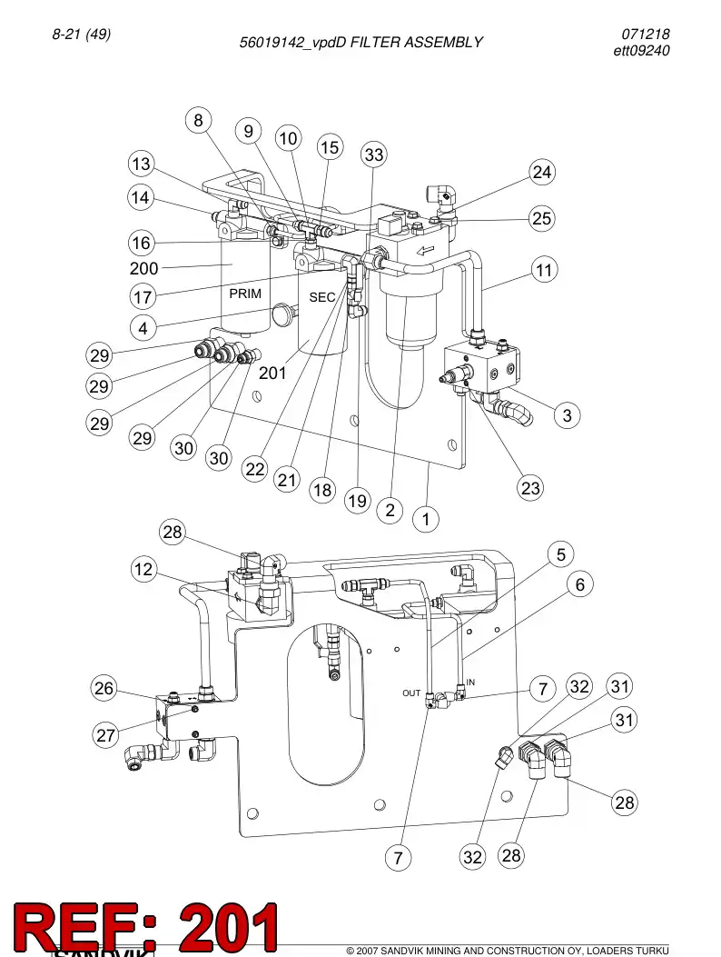 56020527 560 205 27 Fuel filter - Sandvik Technical Drawing