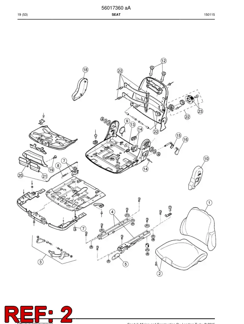 56020803 560 208 03 Cushion, Seat - Sandvik Technical Drawing