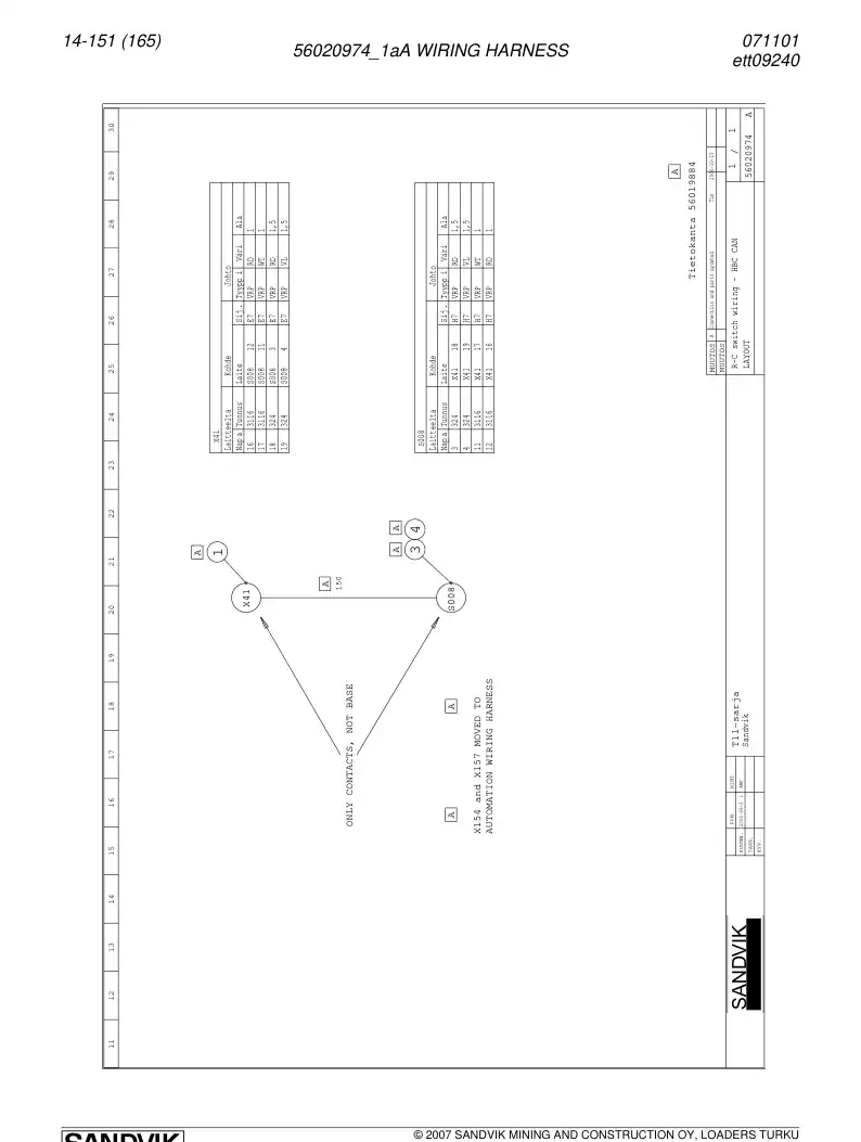 56020974a 560 209 74a WIRING HARNESS - Sandvik Technical Drawing