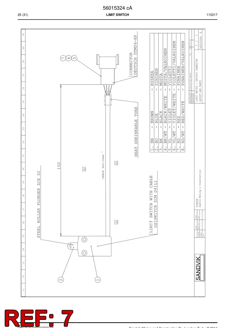 56021061 560 210 61 Contact, Male - Sandvik Technical Drawing
