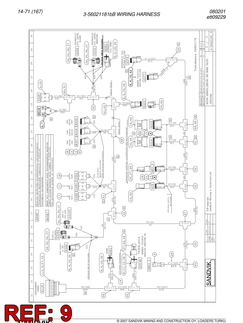 56021181b 560 211 81b Wiring harness - Sandvik Technical Drawing