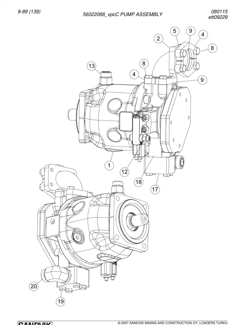 56022088c 560 220 88c Pump assembly - Sandvik Technical Drawing