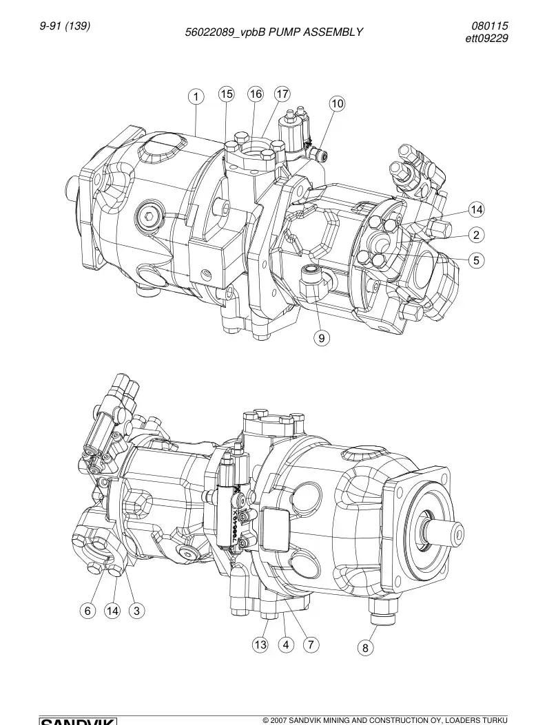 56022089b 560 220 89b Pump assembly - Sandvik Technical Drawing