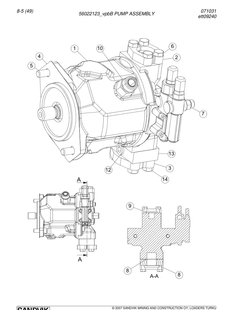 56022123b 560 221 23b Pump assembly - Sandvik Technical Drawing