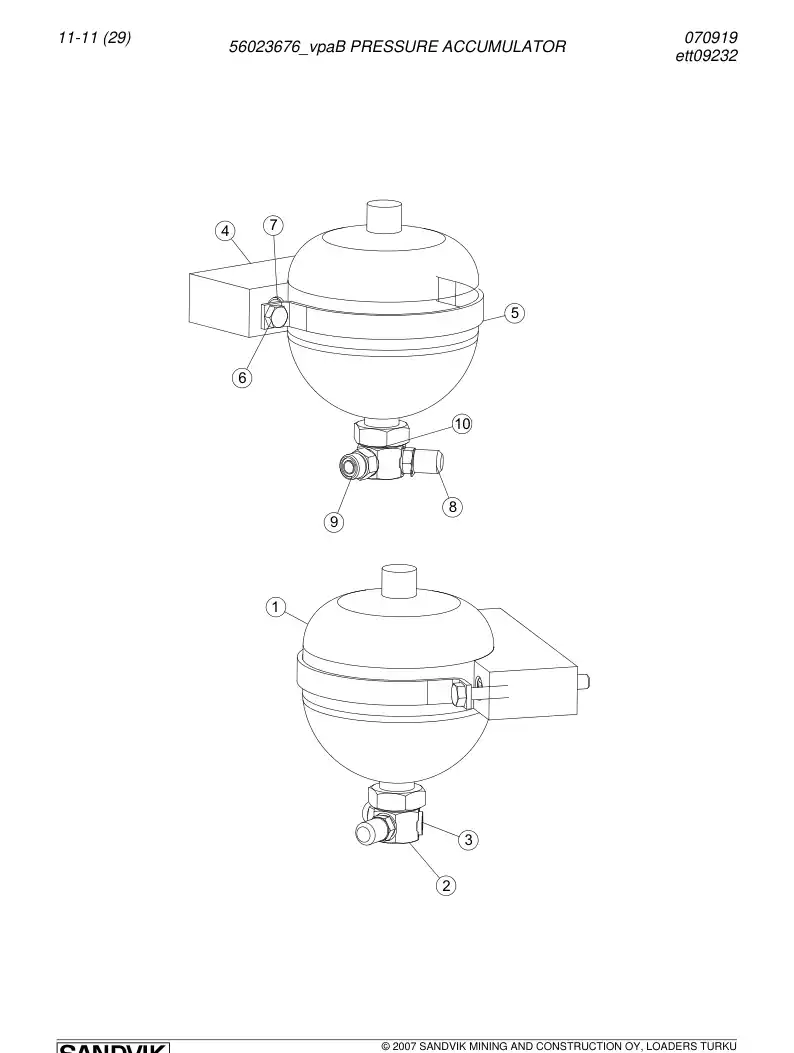 56023676a 560 236 76a PRESSURE ACCUMULATOR - Sandvik Technical Drawing