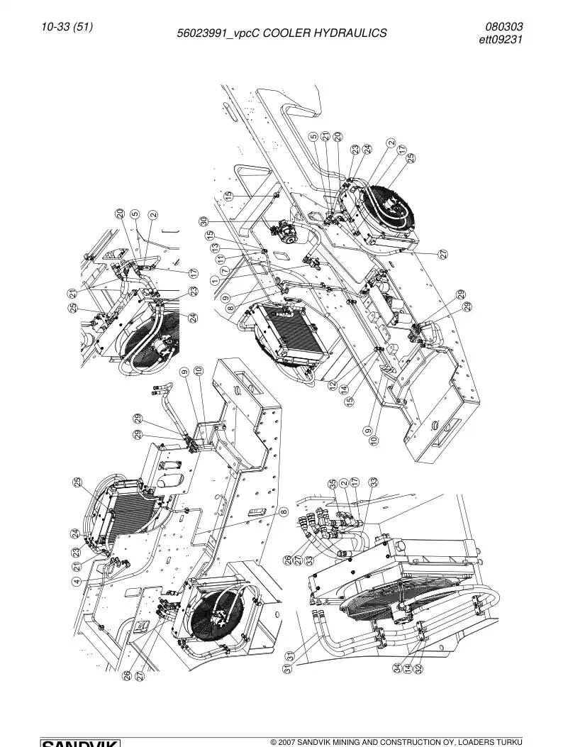 56023991c 560 239 91c COOLER HYDRAULICS - Sandvik Technical Drawing