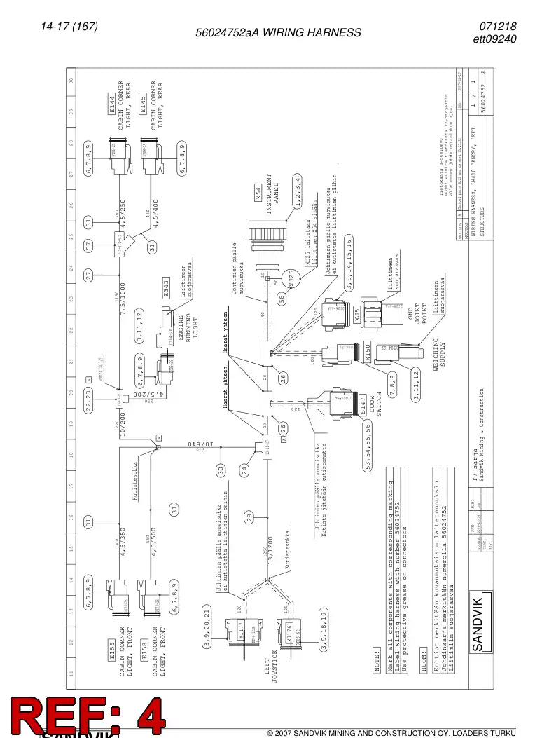 56024752a 560 247 52a WIRING HARNESS - Sandvik Technical Drawing