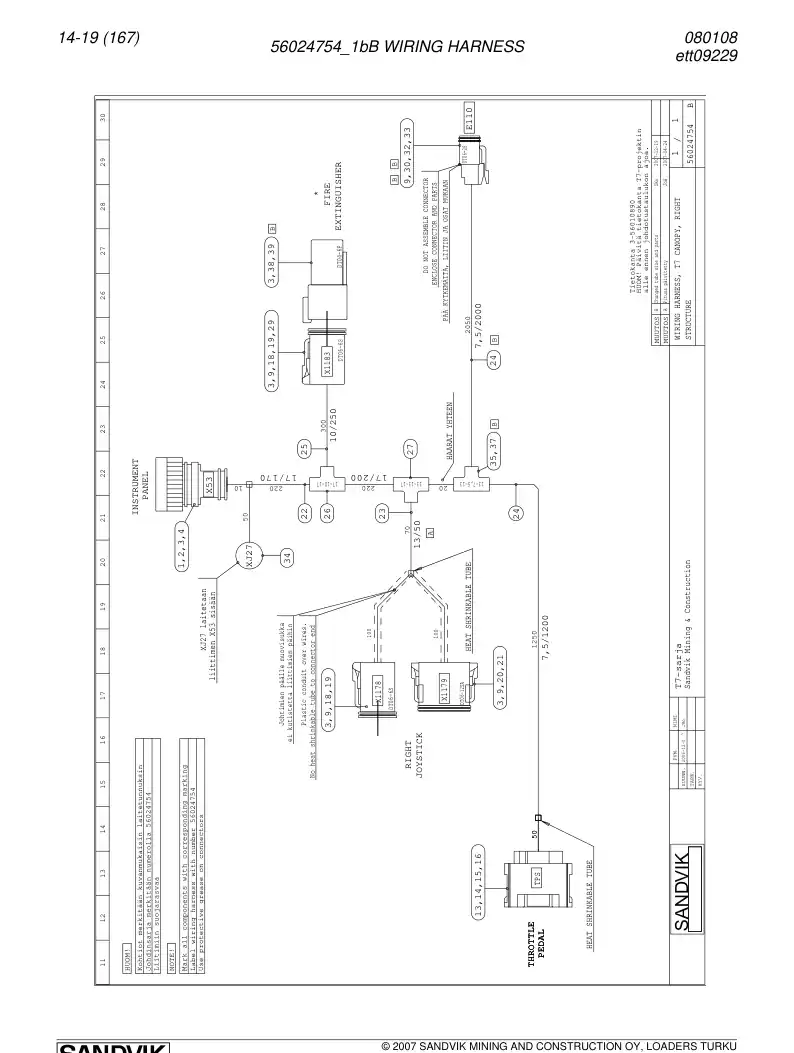 56024754b 560 247 54b WIRING HARNESS - Sandvik Technical Drawing