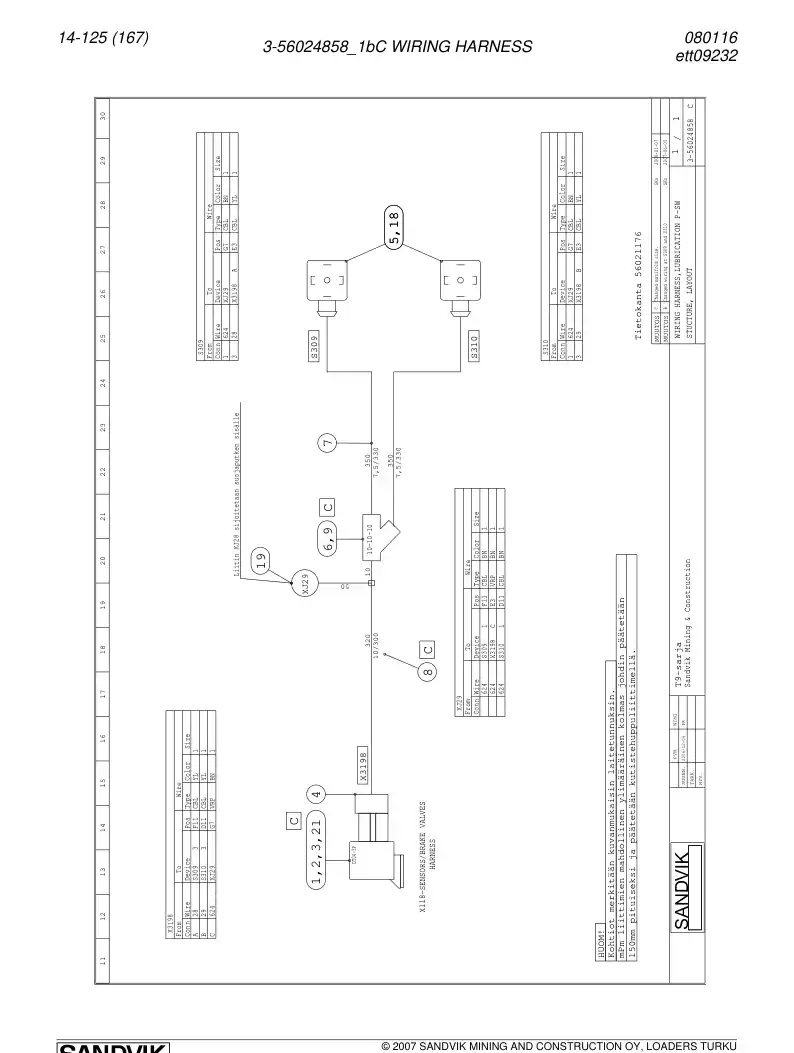 56024858b 560 248 58b WIRING HARNESS - Sandvik Technical Drawing