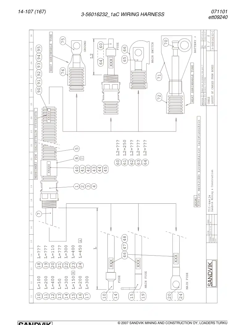 56025558a 560 255 58a WIRING HARNESS - Sandvik Technical Drawing