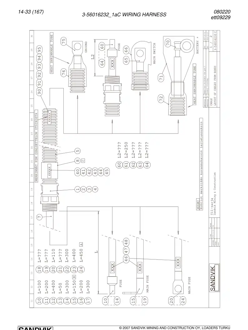 56025959a 560 259 59a Wiring harness - Sandvik Technical Drawing