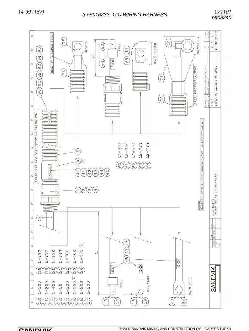 56025968a 560 259 68a WIRING HARNESS - Sandvik Technical Drawing