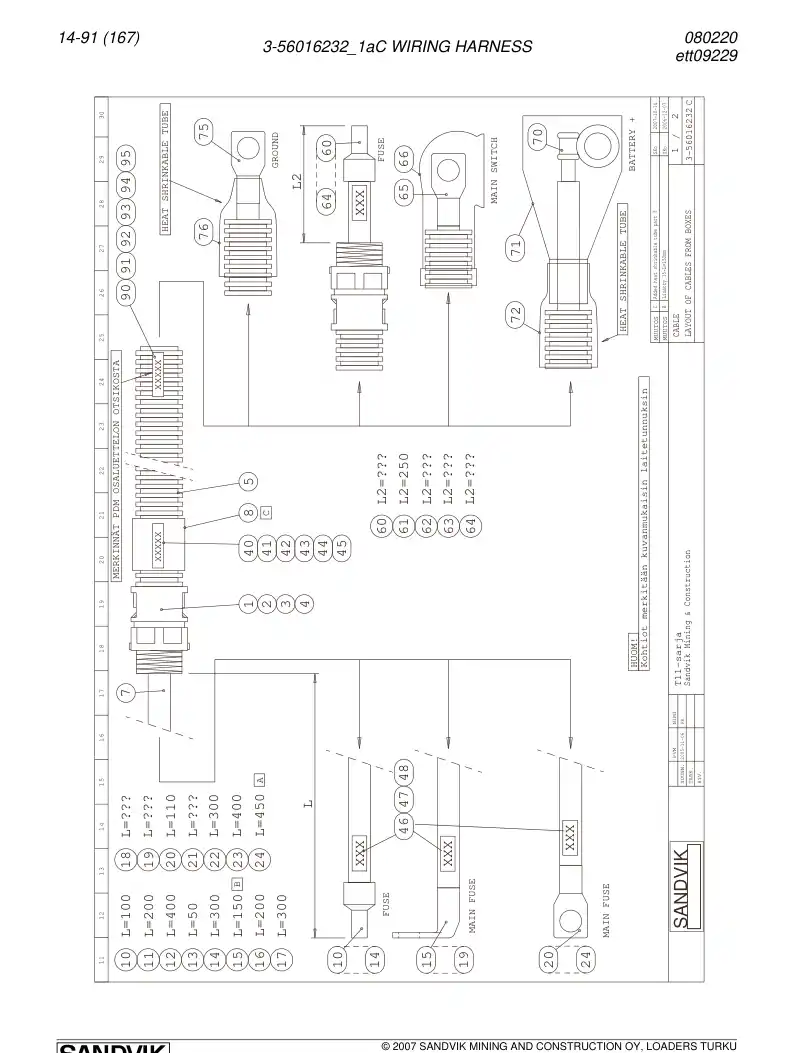 56026006a 560 260 06a Wiring harness - Sandvik Technical Drawing