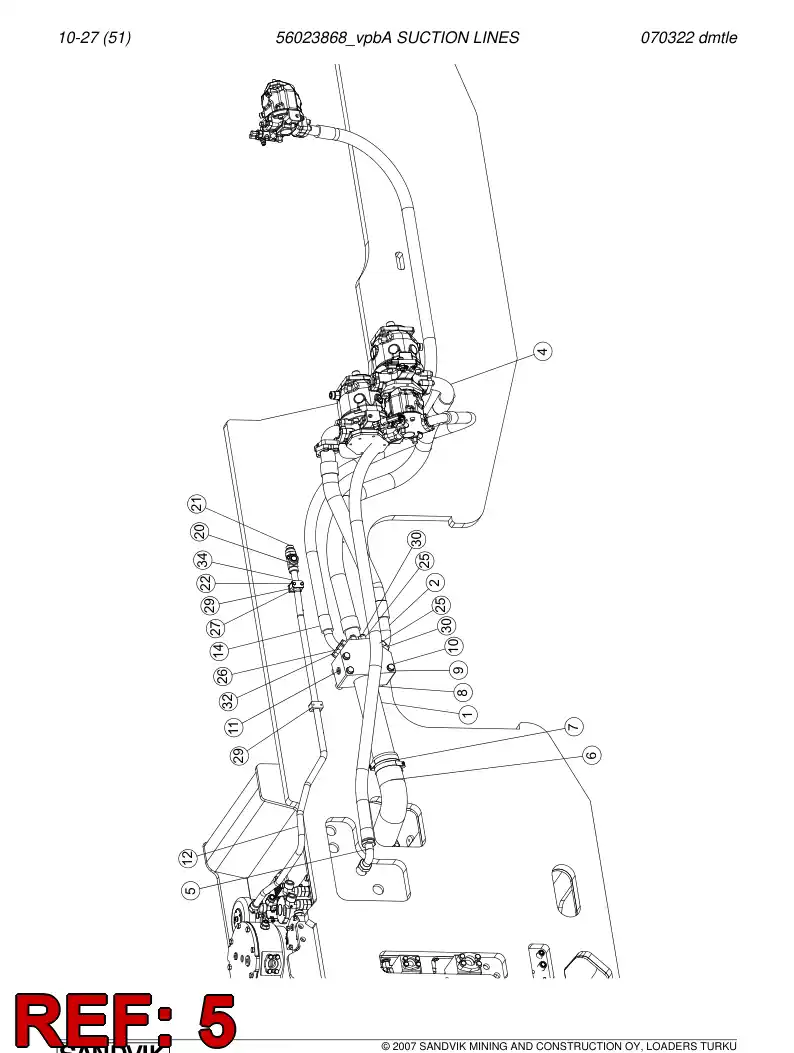 56026304 560 263 04 Hydraulic hose - Sandvik Technical Drawing