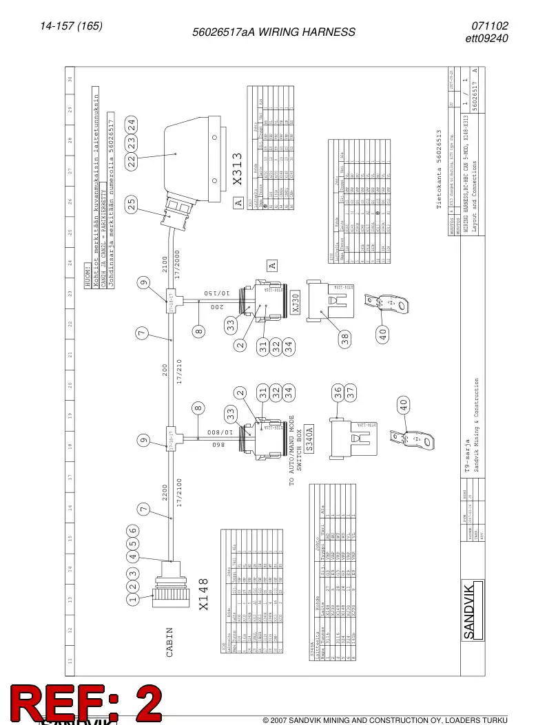 56026517a 560 265 17a WIRING HARNESS - Sandvik Technical Drawing
