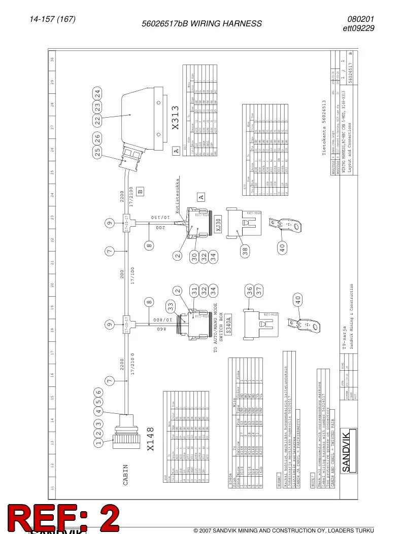 56026517b 560 265 17b WIRING HARNESS - Sandvik Technical Drawing