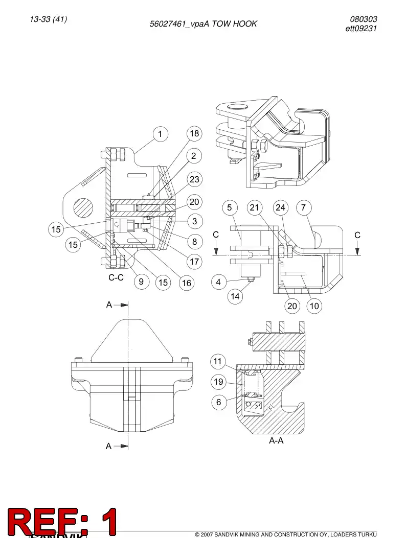 56027341 560 273 41 Tow hook - Sandvik Technical Drawing