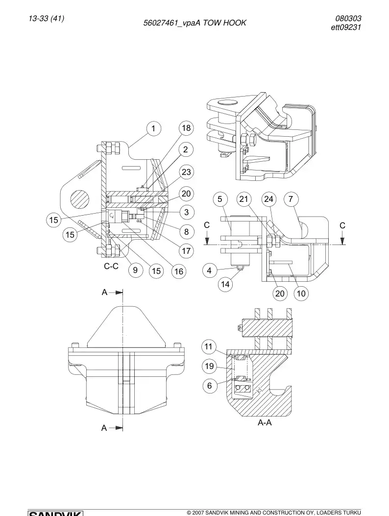 56027461a 560 274 61a TOW HOOK - Sandvik Technical Drawing