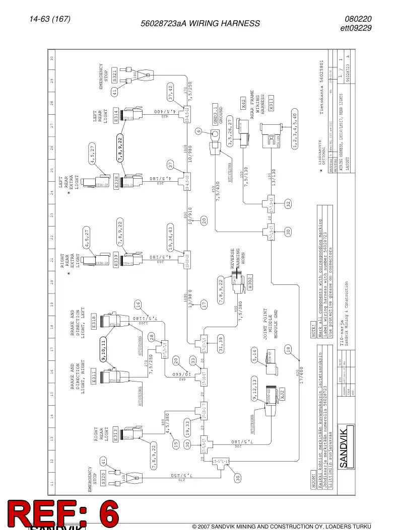 56028723a 560 287 23a Wiring harness - Sandvik Technical Drawing
